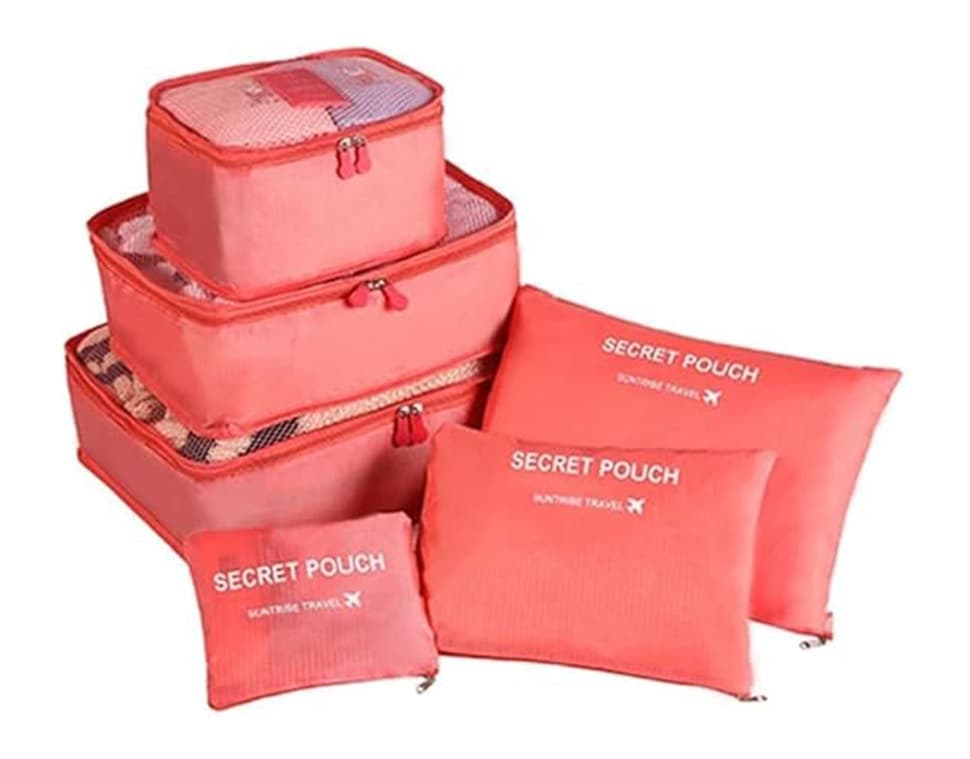 6-Piece Waterproof Travel Bag Set Luggage Organizer, Red - Image 1
