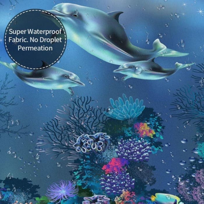 Waterproof Shower Curtain with Sea Turtle and Dolphin Motif, 180x180 cm, Dark Blue, Mildew Resistant - Image 4