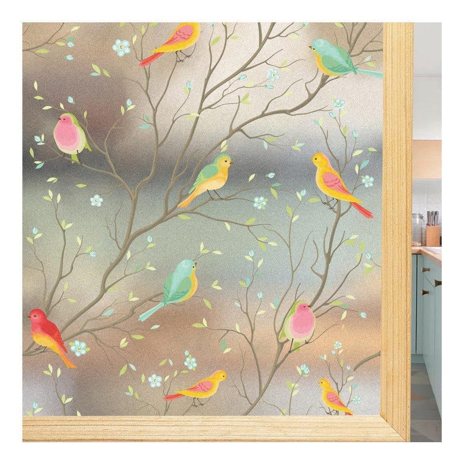 Privacy Protection Static Window Film with Bird Motif, UV and Blackout, for Living Rooms and Offices - Image 1