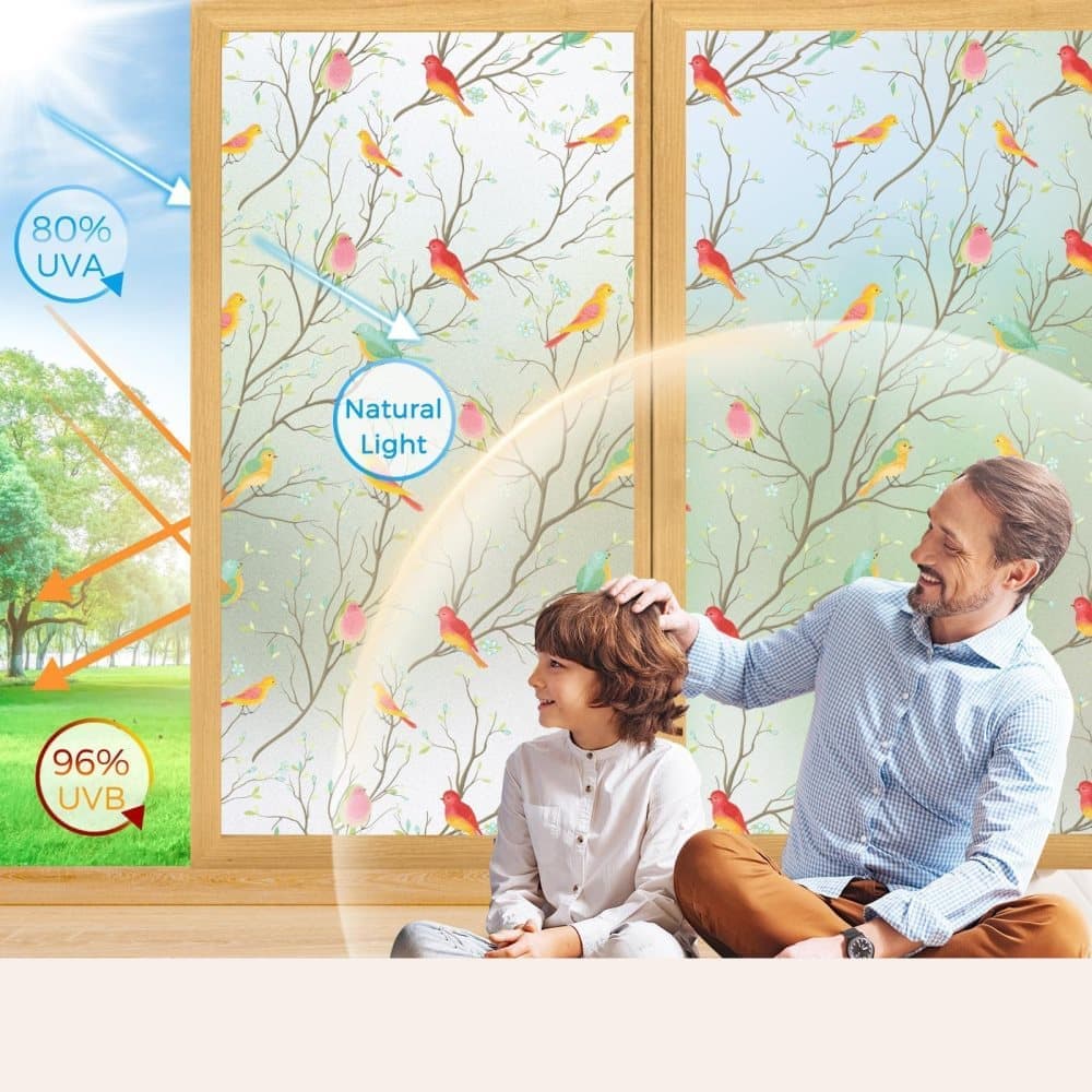 Privacy Protection Static Window Film with Bird Motif, UV and Blackout, for Living Rooms and Offices - Image 2