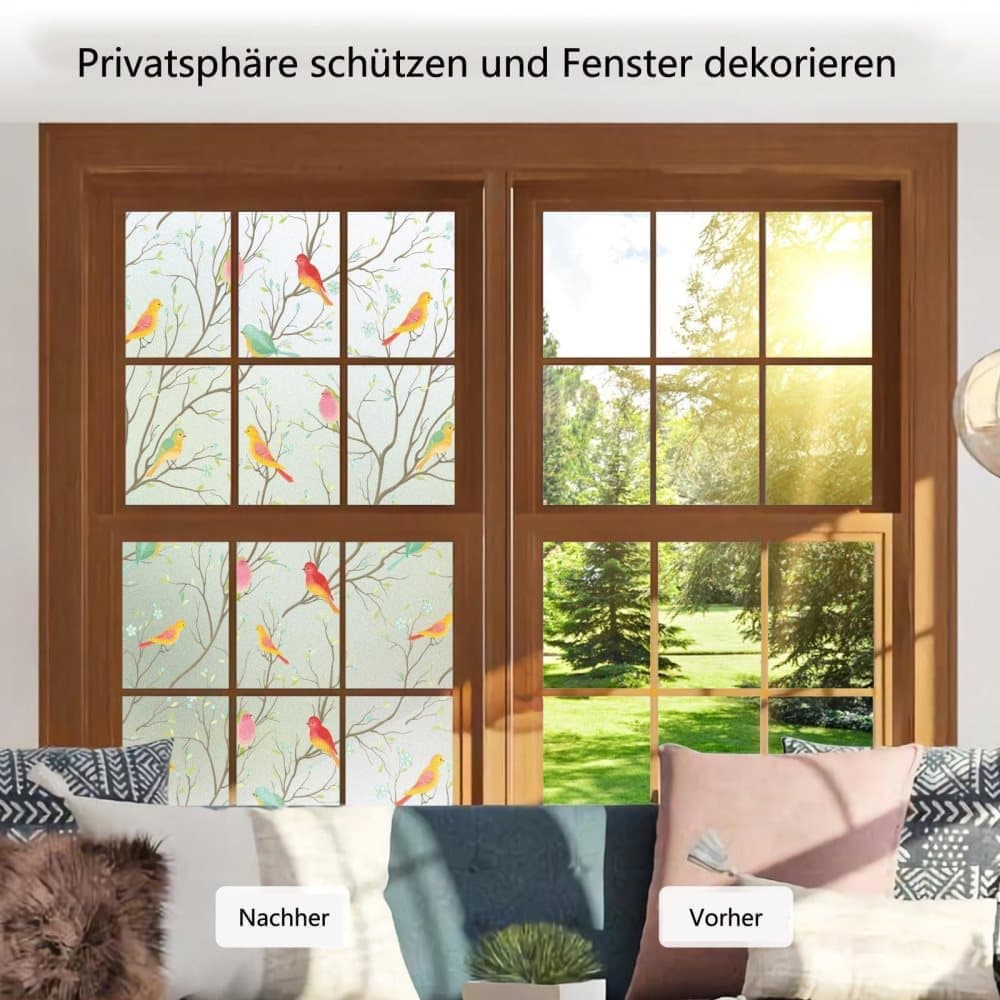 Privacy Protection Static Window Film with Bird Motif, UV and Blackout, for Living Rooms and Offices - Image 3