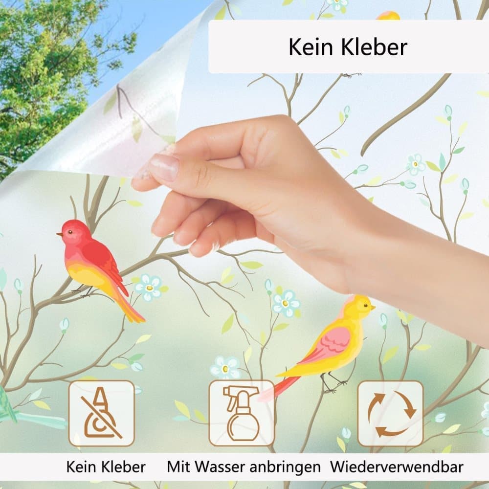 Privacy Protection Static Window Film with Bird Motif, UV and Blackout, for Living Rooms and Offices - Image 4