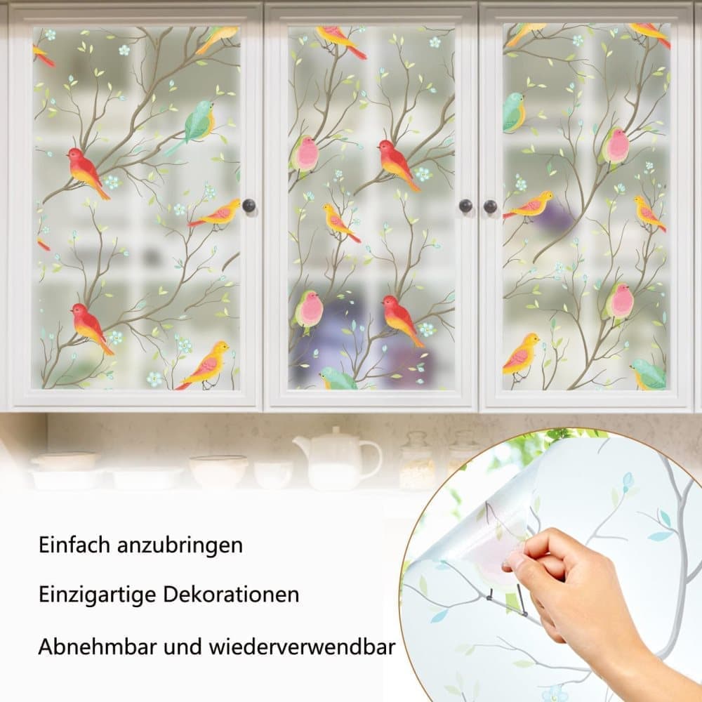 Privacy Protection Static Window Film with Bird Motif, UV and Blackout, for Living Rooms and Offices - Image 5
