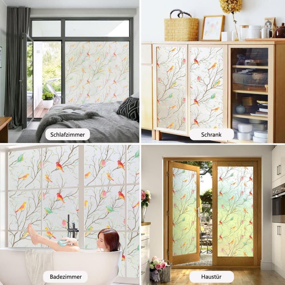 Privacy Protection Static Window Film with Bird Motif, UV and Blackout, for Living Rooms and Offices - Image 6