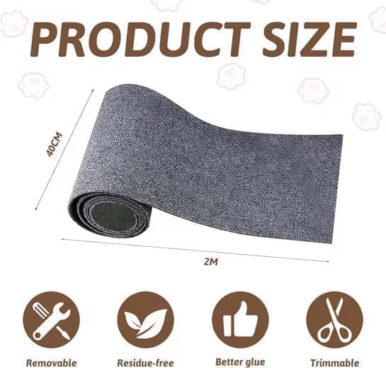 40cm x 200cm Self-Adhesive Cat Scratching Board, Wall and Sofa Protector, DIY Corner Mat for Cats, Dark Gray - Image 2
