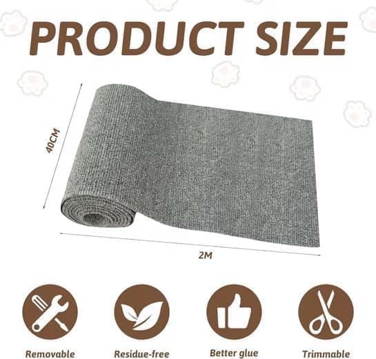 Self-Adhesive Cat Scratching Board, Wall and Sofa Protector for Cats, DIY Corner Mat, Light Gray, 40cm x 200cm - Image 2