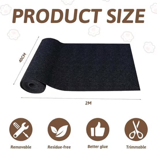 1 Pack Self-Adhesive Cat Scratching Board Wall Protector for Cats, DIY Corner Mat, 40cm x 200cm, Black - Image 2