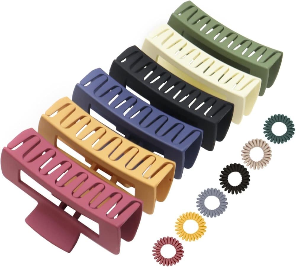 6-Pack Strong Rectangular Hair Clips for Thick Hair, Non-Slip Matte Solid Color, Multicolor - Image 1