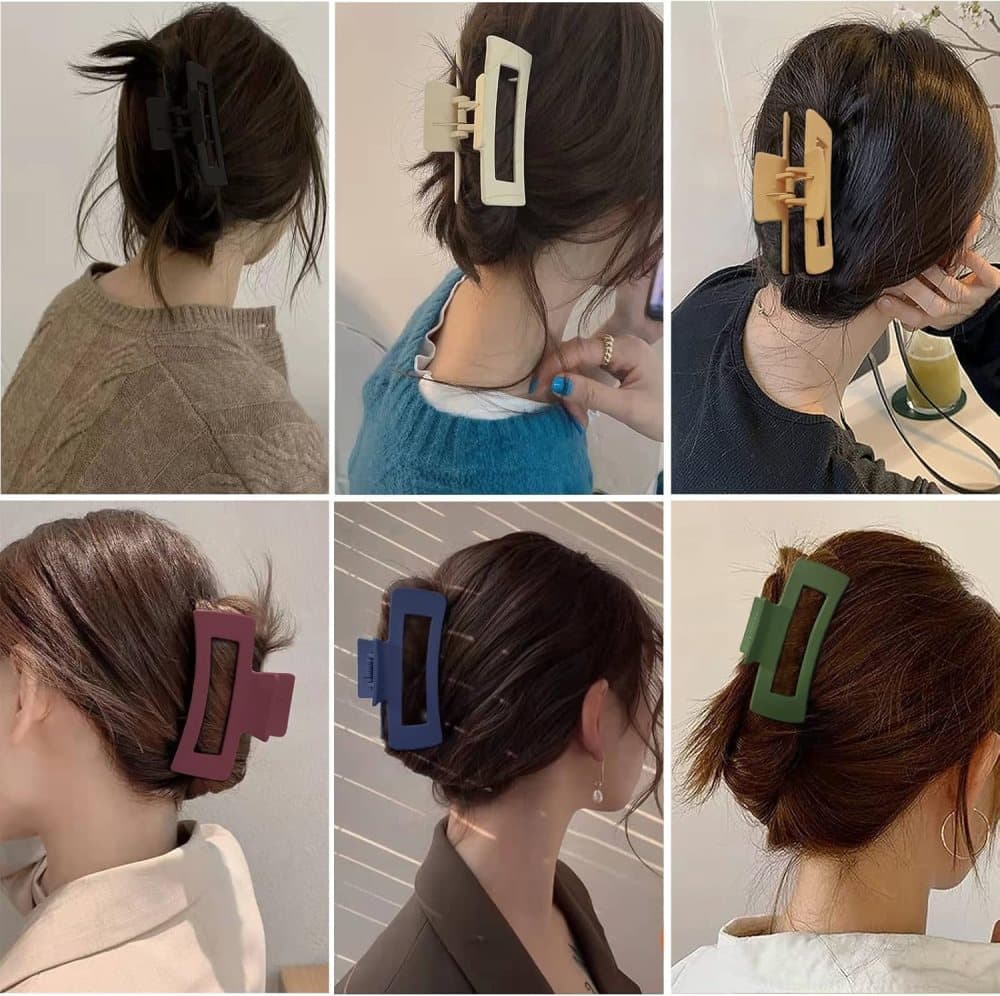 6-Pack Strong Rectangular Hair Clips for Thick Hair, Non-Slip Matte Solid Color, Multicolor - Image 3