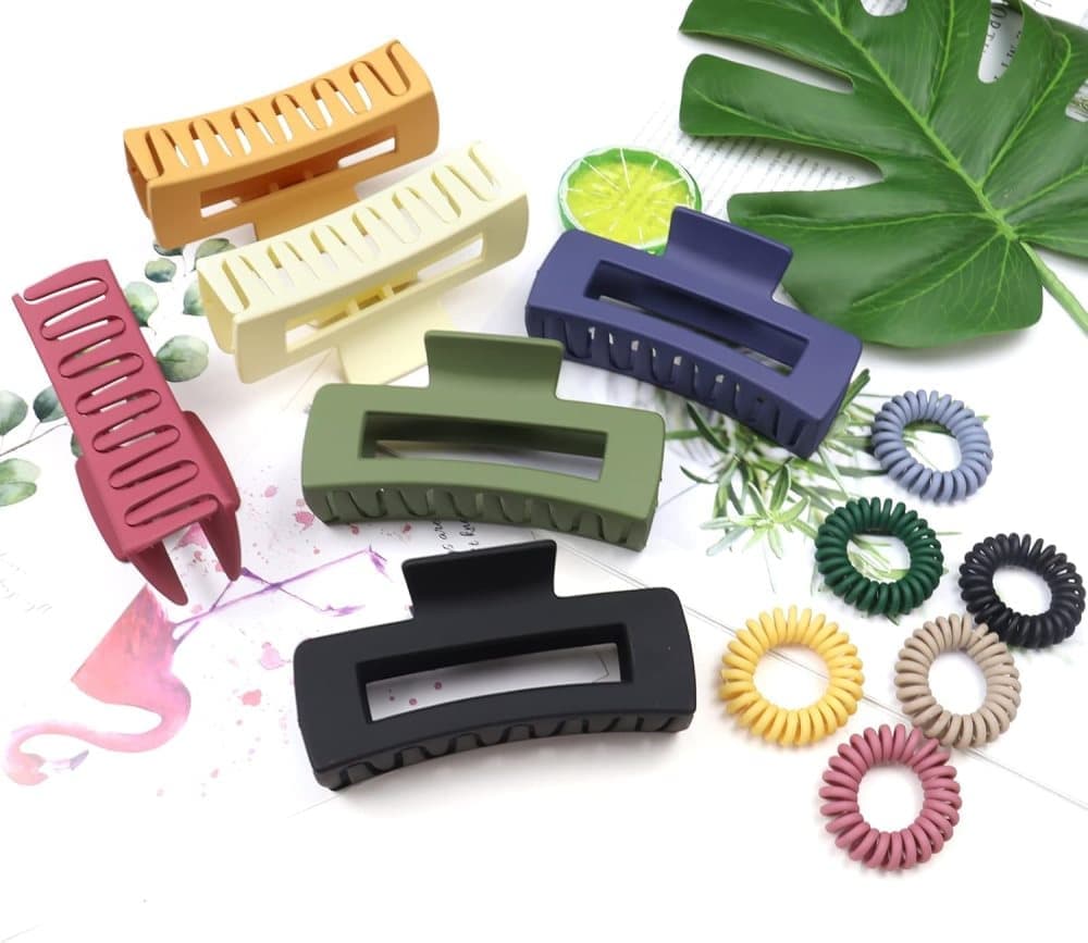 6-Pack Strong Rectangular Hair Clips for Thick Hair, Non-Slip Matte Solid Color, Multicolor - Image 5