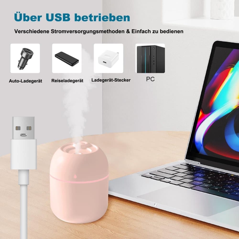 Portable Mini Humidifier 0.22L with USB, Automatic Shutoff, 2 Spray Modes for Bedroom Office and Car, Pink - Image 4