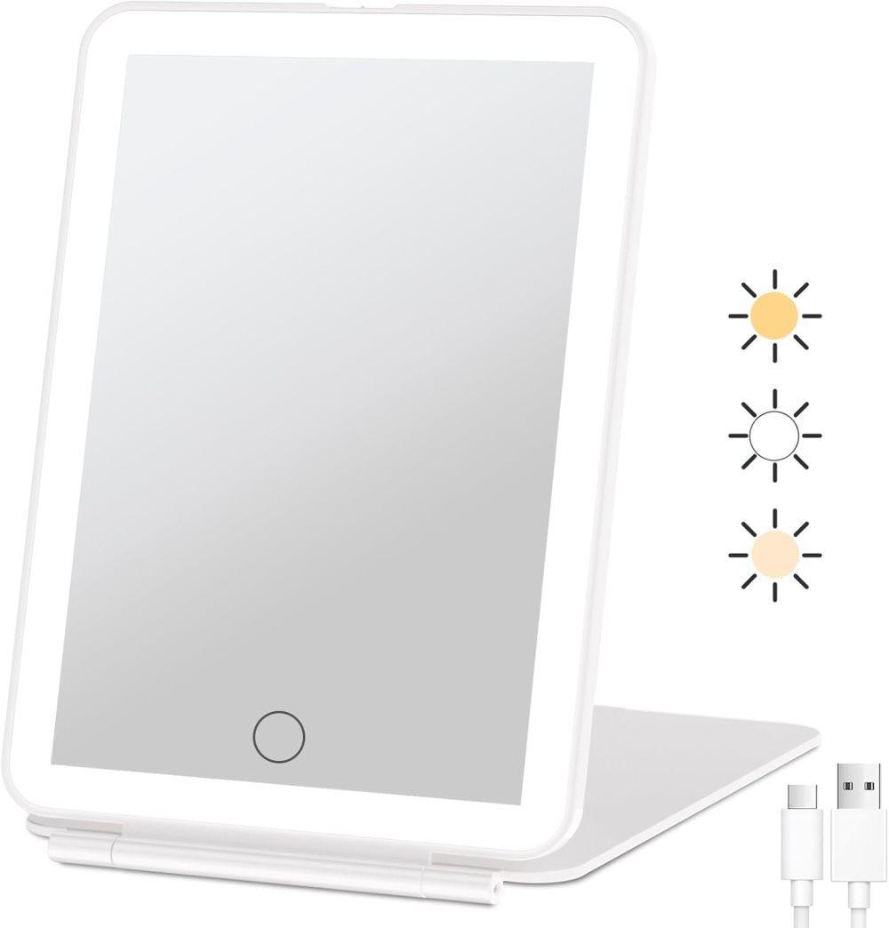 Rechargeable Makeup Mirror with 3 Color Modes, Dimmable Touch Screen LED Lighted Mirror - Image 1