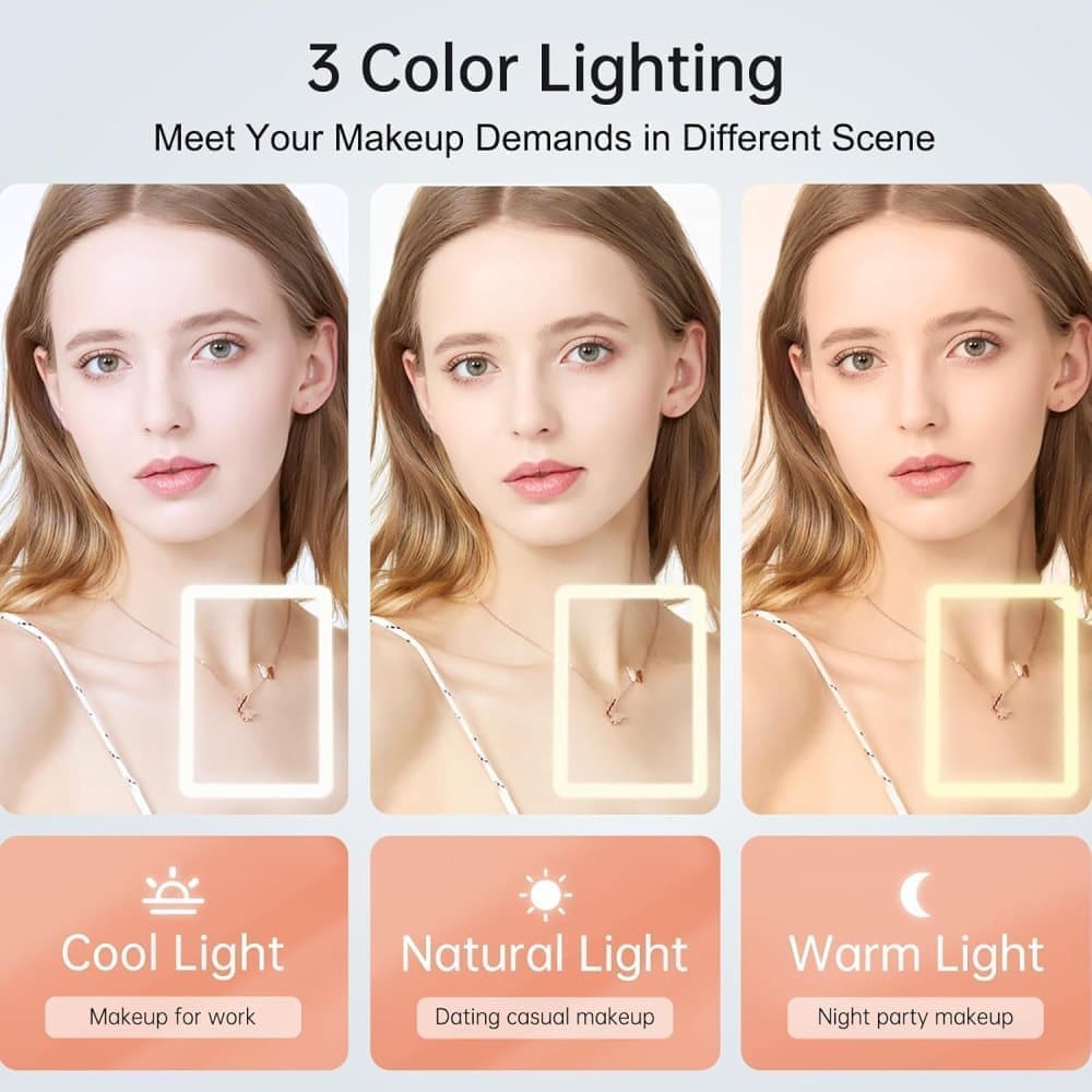 Rechargeable Makeup Mirror with 3 Color Modes, Dimmable Touch Screen LED Lighted Mirror - Image 2