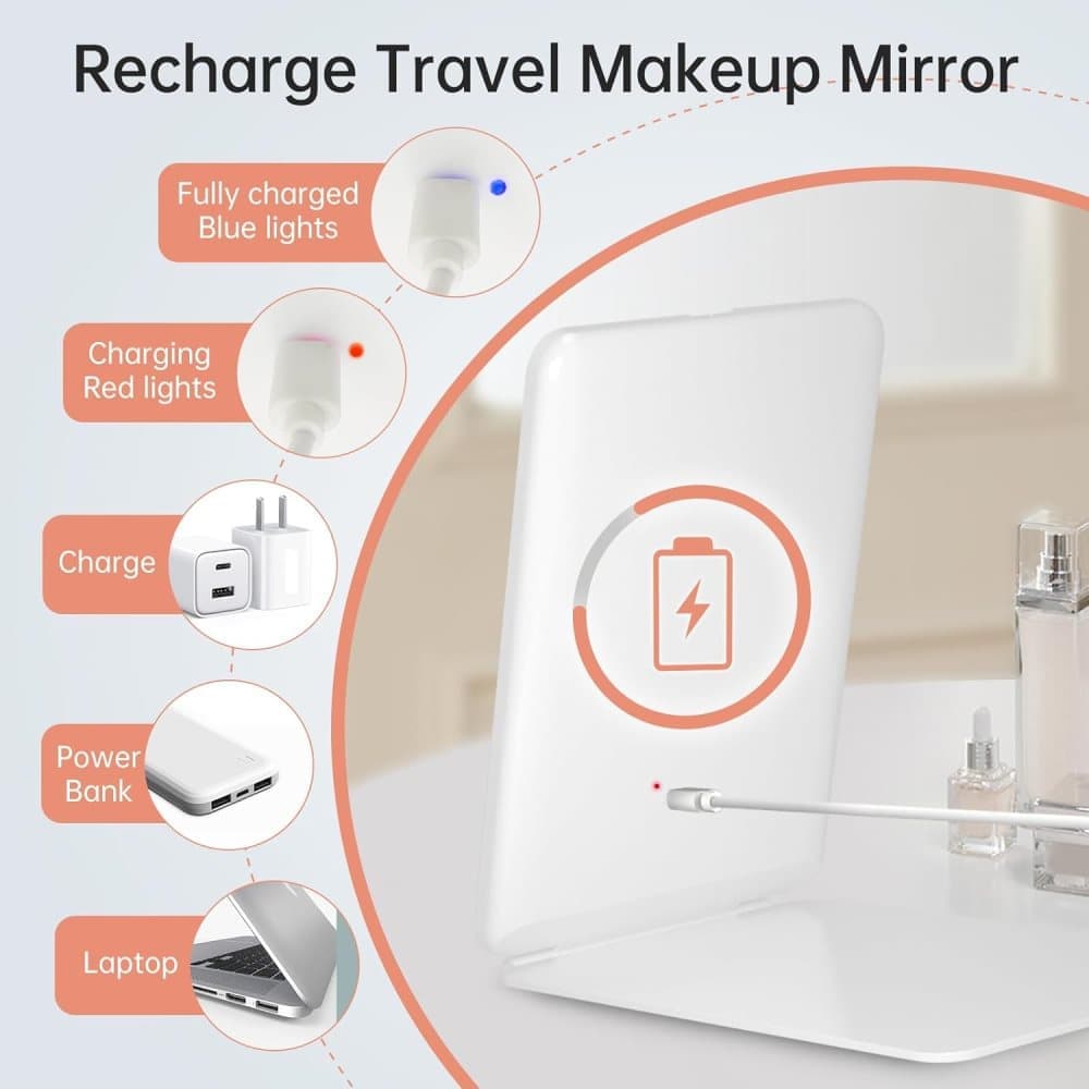 Rechargeable Makeup Mirror with 3 Color Modes, Dimmable Touch Screen LED Lighted Mirror - Image 4