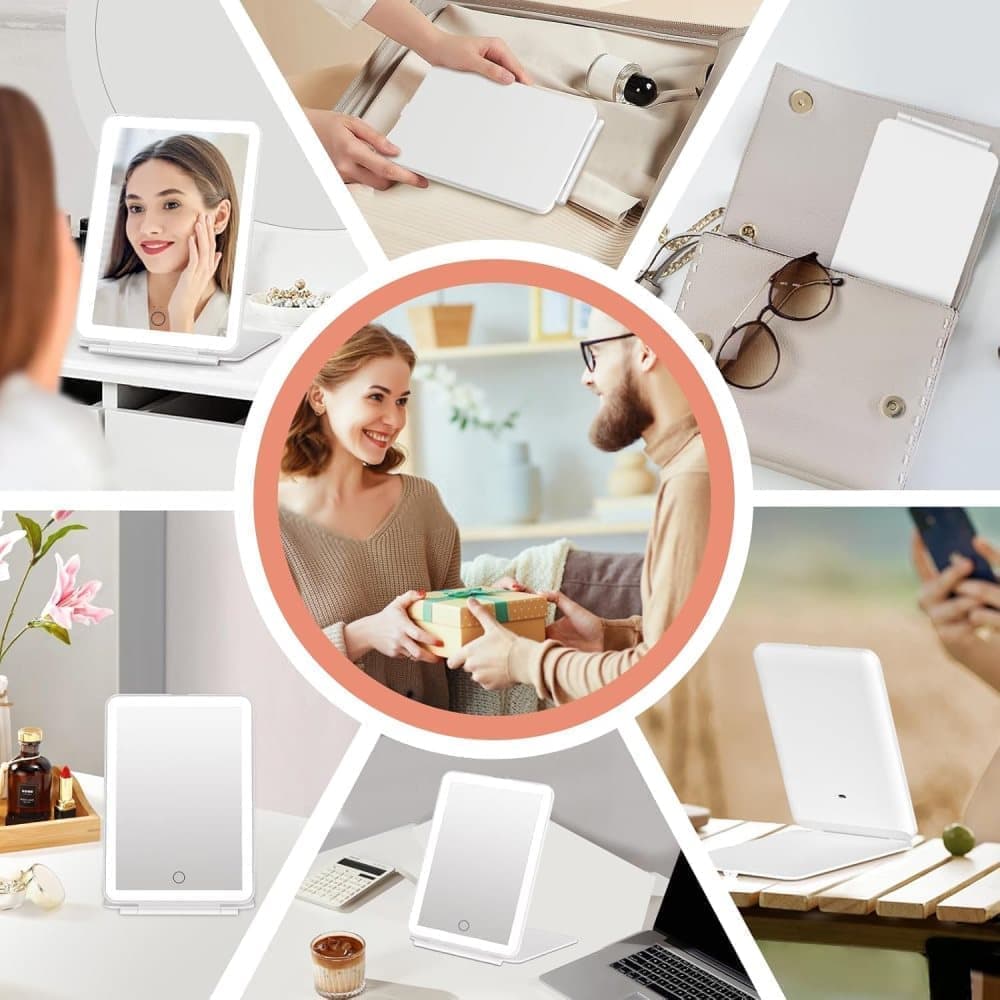 Rechargeable Makeup Mirror with 3 Color Modes, Dimmable Touch Screen LED Lighted Mirror - Image 5