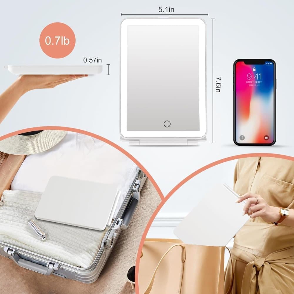 Rechargeable Makeup Mirror with 3 Color Modes, Dimmable Touch Screen LED Lighted Mirror - Image 6
