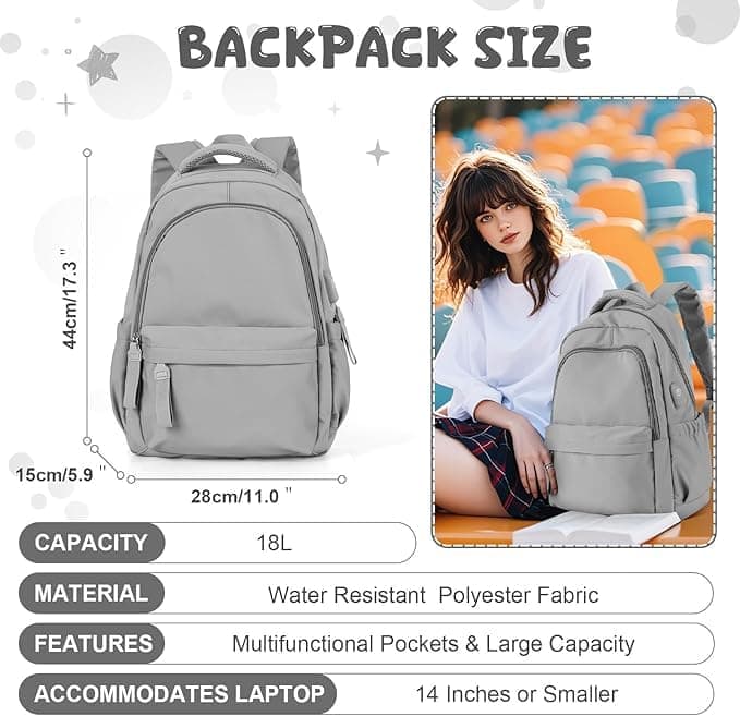 14-inch Waterproof Lightweight Laptop Backpack for School and University, Gray - Image 3