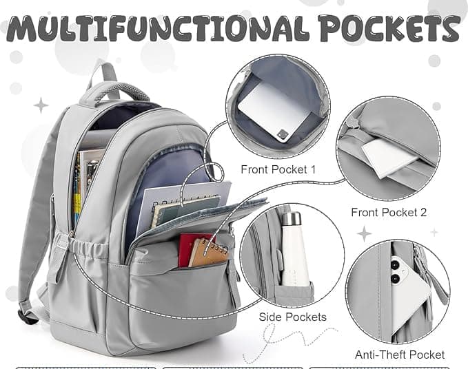 14-inch Waterproof Lightweight Laptop Backpack for School and University, Gray - Image 4