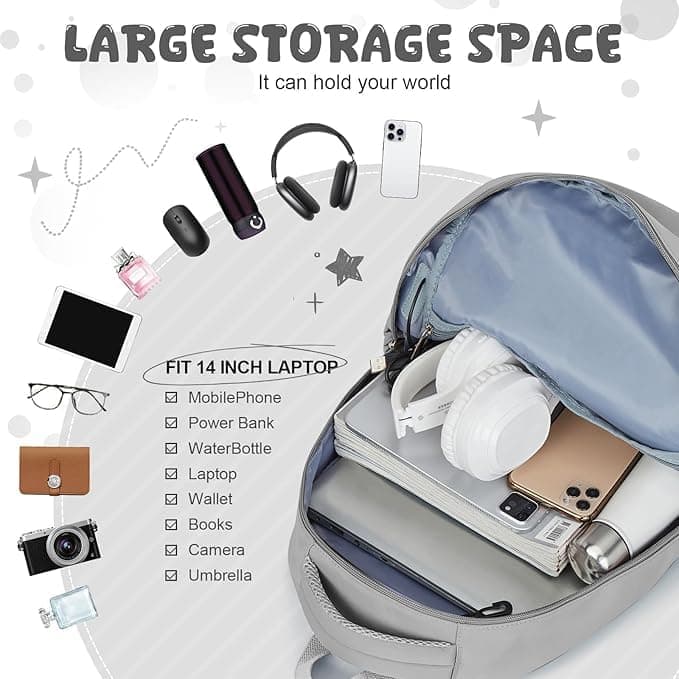 14-inch Waterproof Lightweight Laptop Backpack for School and University, Gray - Image 5