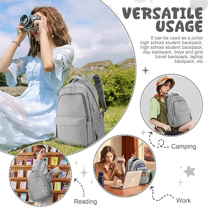 14-inch Waterproof Lightweight Laptop Backpack for School and University, Gray - Image 6