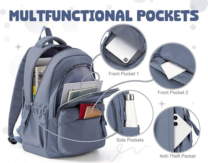 14-inch Laptop Backpack Waterproof Lightweight Daypack for School University, Dark Blue, Compatible with Girls Boys - Image 4