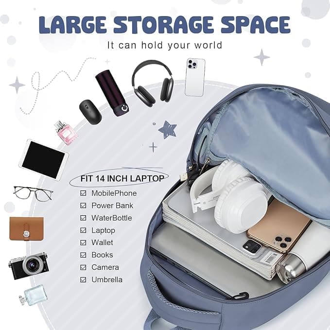 14-inch Laptop Backpack Waterproof Lightweight Daypack for School University, Dark Blue, Compatible with Girls Boys - Image 5