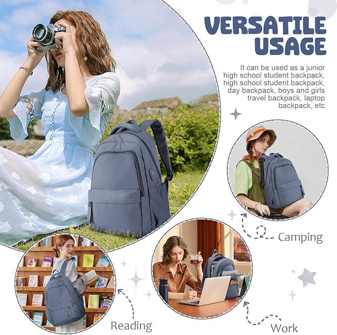 14-inch Laptop Backpack Waterproof Lightweight Daypack for School University, Dark Blue, Compatible with Girls Boys - Image 6