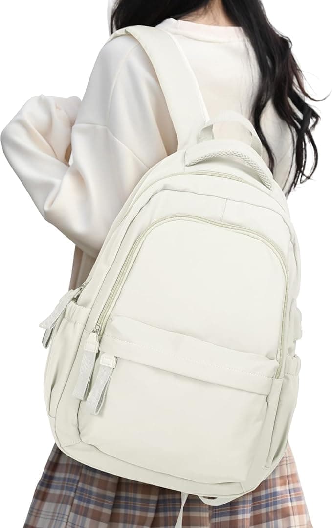 14-inch Laptop Backpack Waterproof Lightweight Daypack for School University, Compatible with Girls Boys, 14-inch, White - Image 1