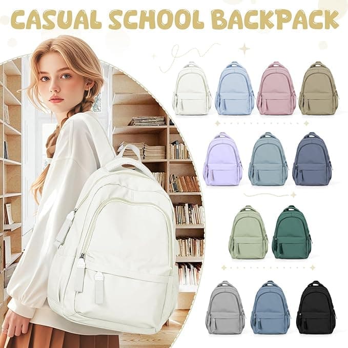 14-inch Laptop Backpack Waterproof Lightweight Daypack for School University, Compatible with Girls Boys, 14-inch, White - Image 2