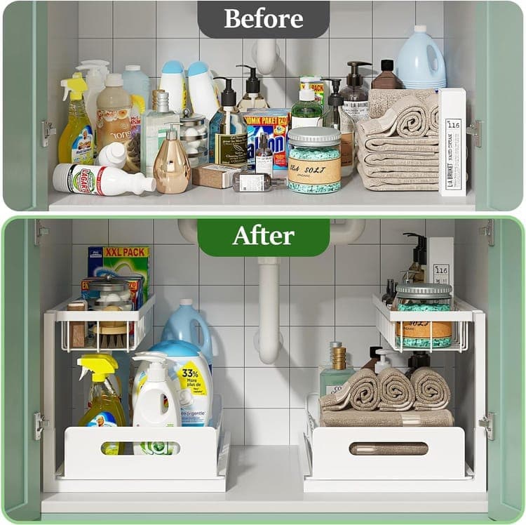 2-Tier White Storage Shelf Spice Rack for Kitchen Bathroom Drawer Organization - Image 3