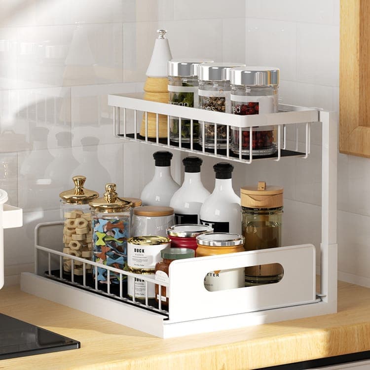 2-Tier White Storage Shelf Spice Rack for Kitchen Bathroom Drawer Organization - Image 4