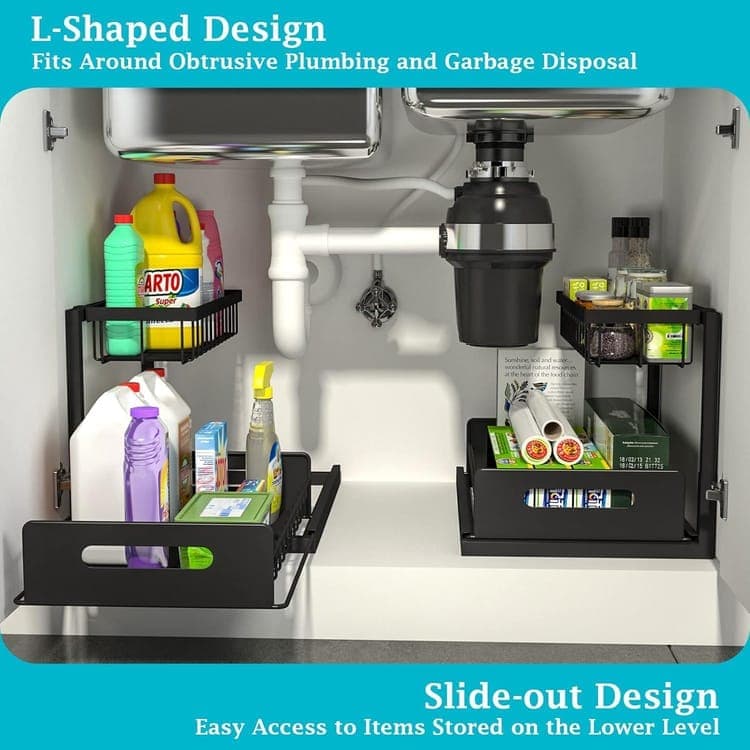 2-Tier Storage Shelf Spice Rack for Kitchen Bathroom Drawer Organization, Black - Image 5