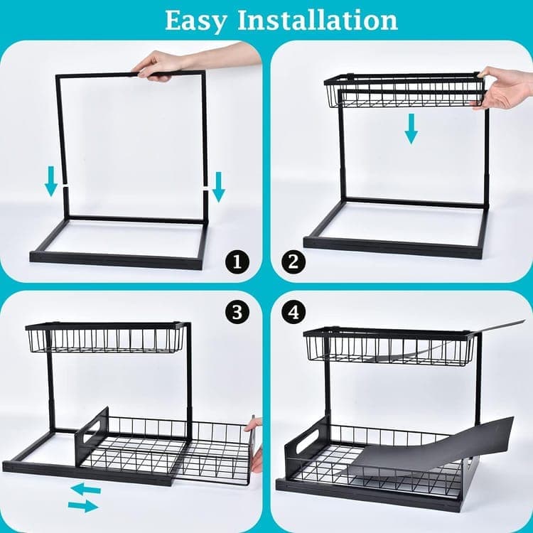 2-Tier Storage Shelf Spice Rack for Kitchen Bathroom Drawer Organization, Black - Image 6