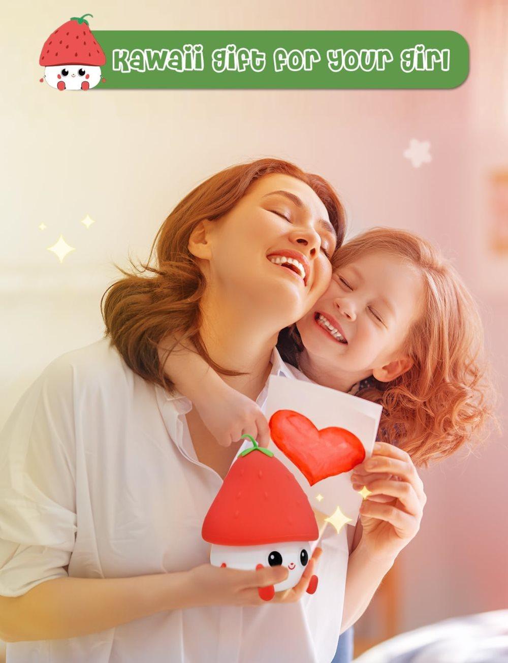Strawberry LED Night Light USB Rechargeable Dimmable for Kids Baby Girls, Red, Silicone - Image 7