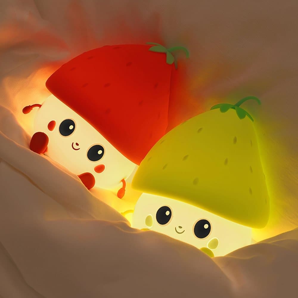 Sweet Strawberry LED Night Light Dimmable USB Rechargeable for Kids, Silicone, Green - Image 2