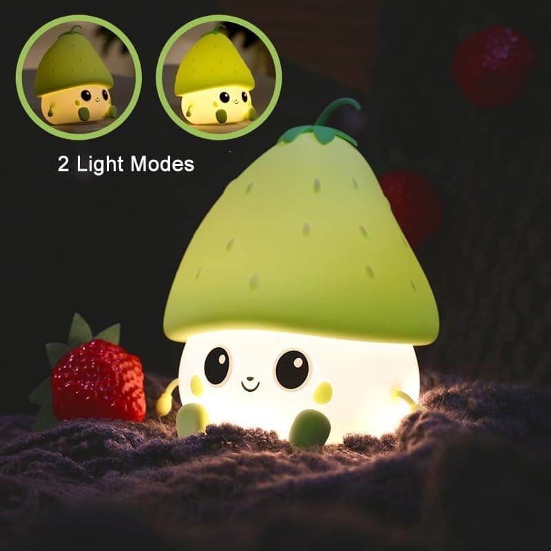 Sweet Strawberry LED Night Light Dimmable USB Rechargeable for Kids, Silicone, Green - Image 3