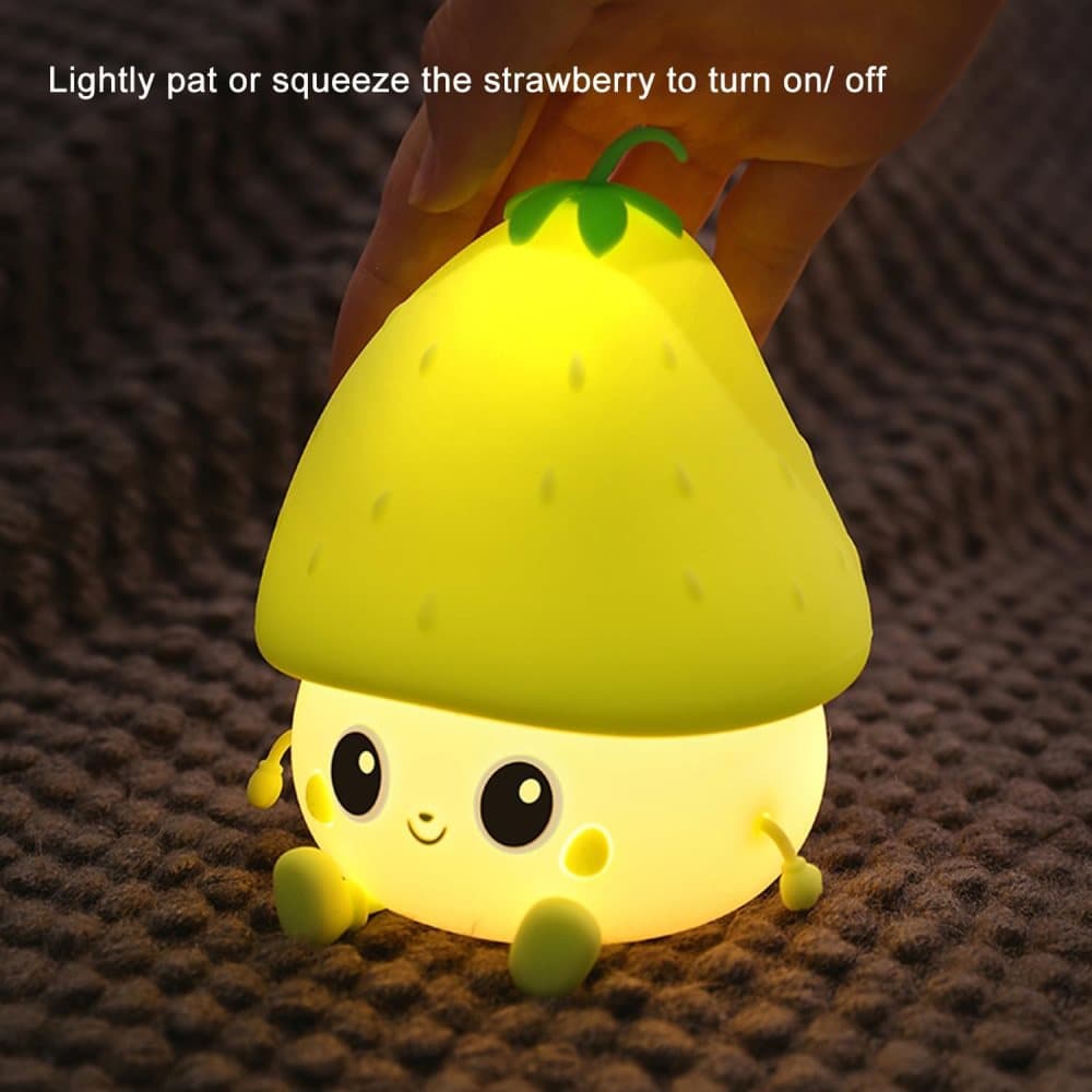 Sweet Strawberry LED Night Light Dimmable USB Rechargeable for Kids, Silicone, Green - Image 5