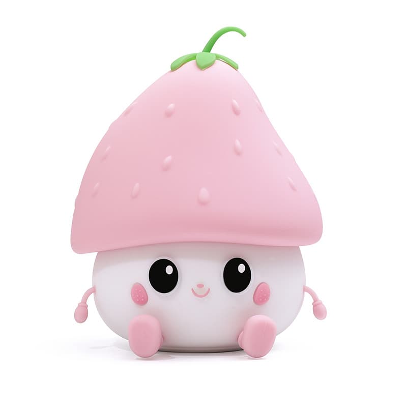 Sweet Strawberry LED Night Light USB Rechargeable Dimmable for Kids Baby Girls, Pink, Compatible with Bedside Table Children's Room - Image 1