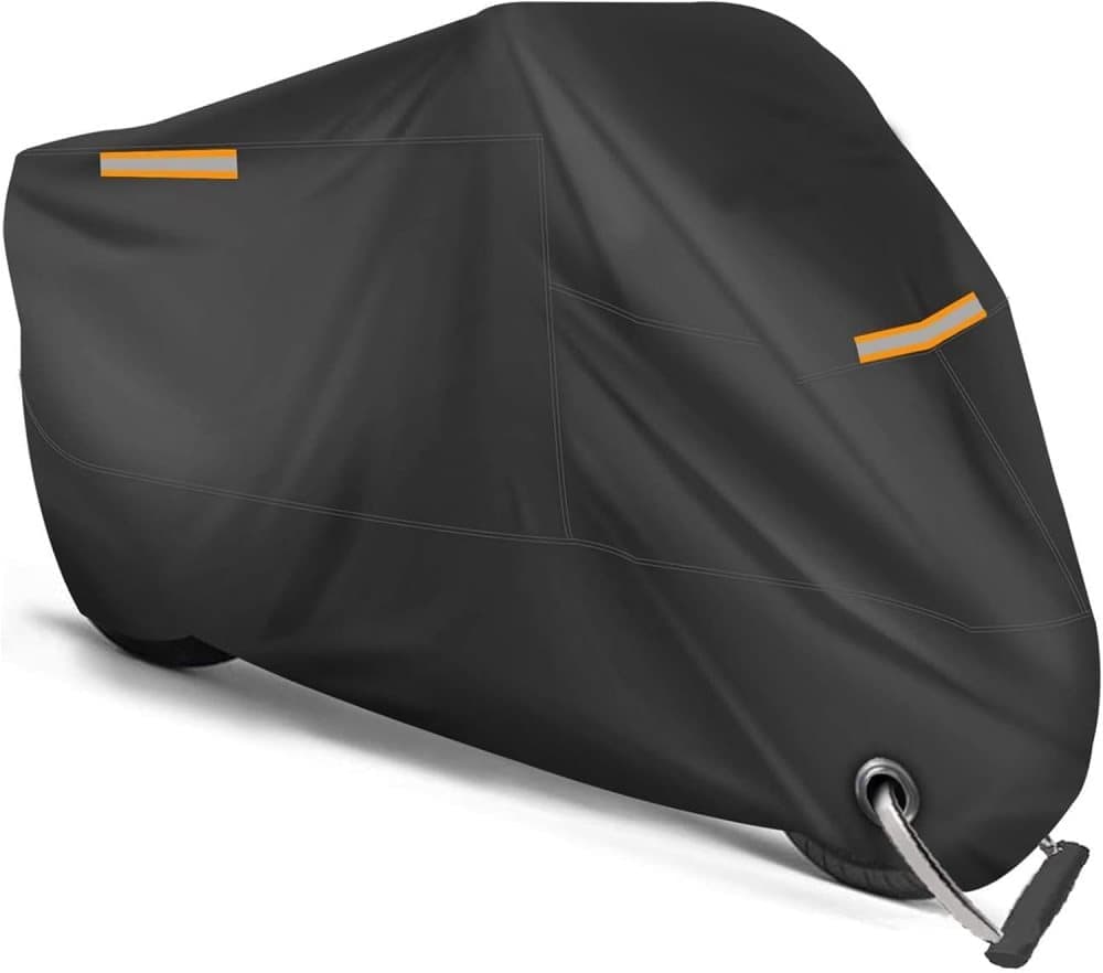 Waterproof Motorcycle Cover with Reflective Strips and Lock Holes, Black, with Storage Bag - Image 2
