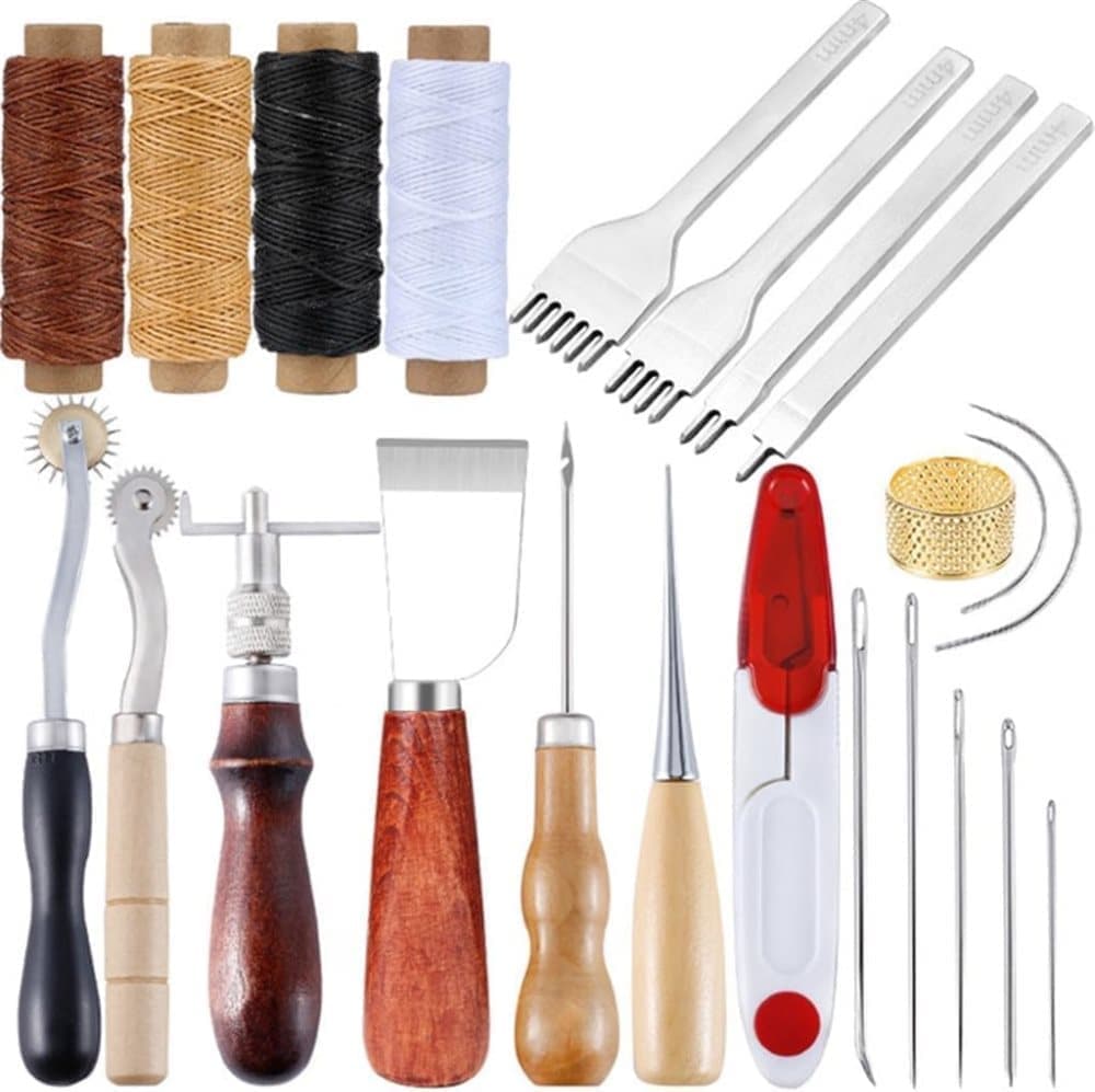 23-Piece Leather Craft Tool Set for Leatherworking, with Hand Tools - Image 1