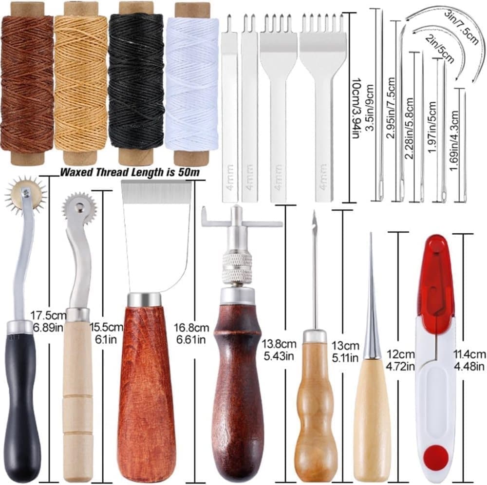 23-Piece Leather Craft Tool Set for Leatherworking, with Hand Tools - Image 2