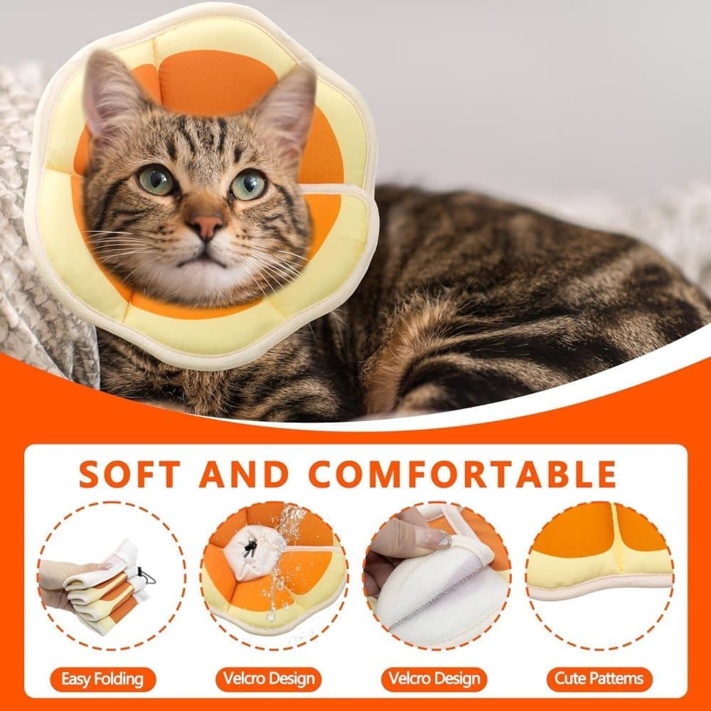 1 Adjustable Protective Collar for Cats and Dogs with Velcro, Compatible with Cats, M, Orange - Image 3