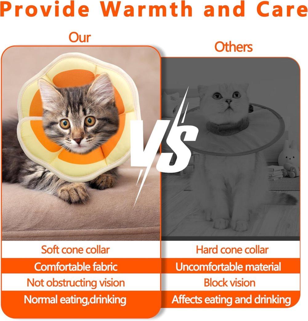 1 Adjustable Protective Collar for Cats and Dogs with Velcro, Compatible with Cats, M, Orange - Image 6