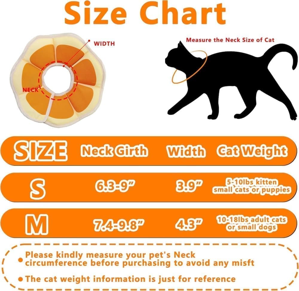 1 Adjustable Protective Collar for Cats and Dogs with Velcro, Compatible with Cats, M, Orange - Image 7