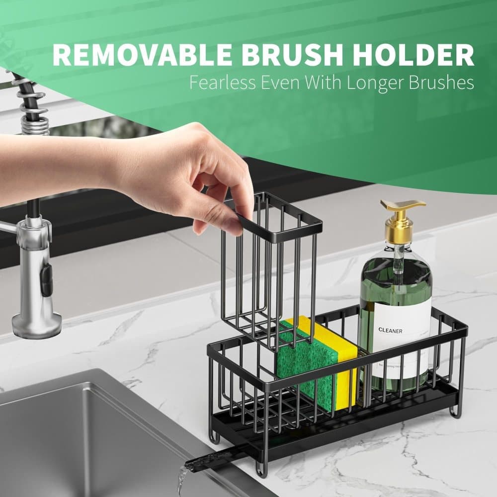 Stainless Steel Sink Rack Drain Rack Organizer Kitchen Storage, compatible with most sinks, Black - Image 2