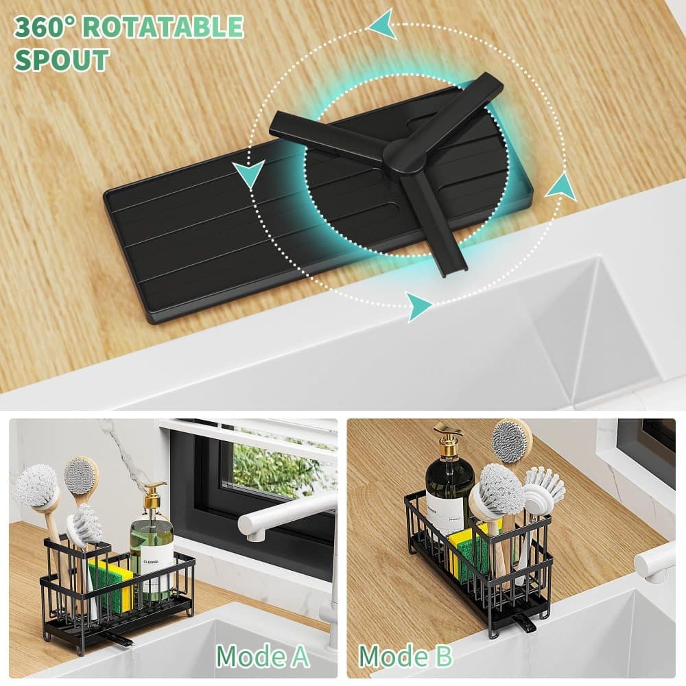 Stainless Steel Sink Rack Drain Rack Organizer Kitchen Storage, compatible with most sinks, Black - Image 4