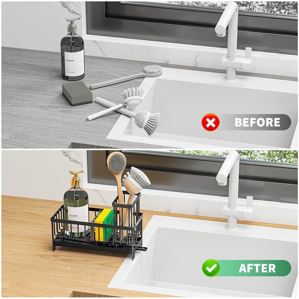 Stainless Steel Sink Rack Drain Rack Organizer Kitchen Storage, compatible with most sinks, Black - Image 5