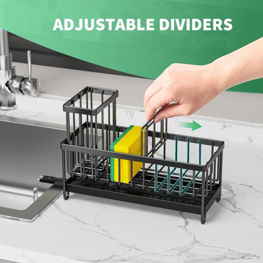 Stainless Steel Sink Rack Drain Rack Organizer Kitchen Storage, compatible with most sinks, Black - Image 6