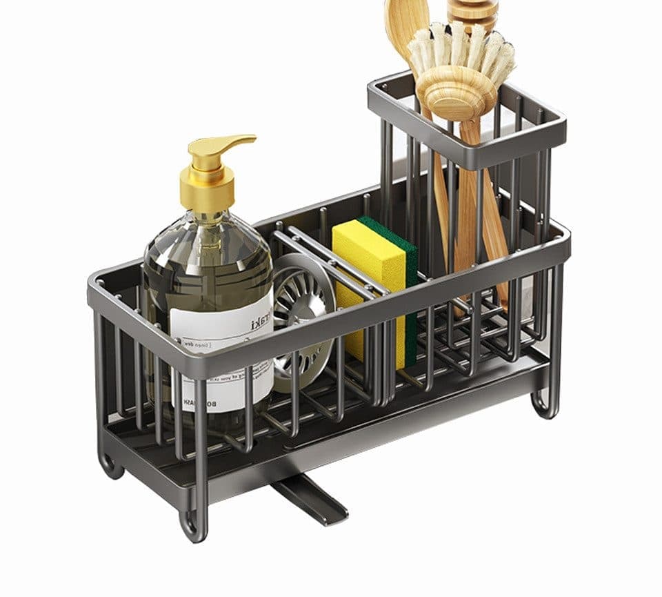 Stainless Steel Sink Rack Drain Organizer, compatible with most sinks, Gray - Image 1