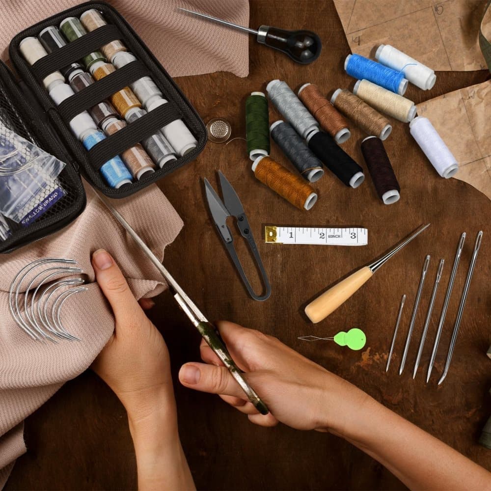 48-Piece Leather Sewing Kit with Needles, Scissors, Measuring Tape, Rivets and 12 Thread Colors - Image 5